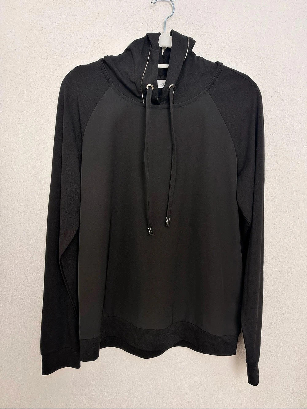 Marella Sport Black Hooded Sweatshirt rounded metal chain embellishment Like New